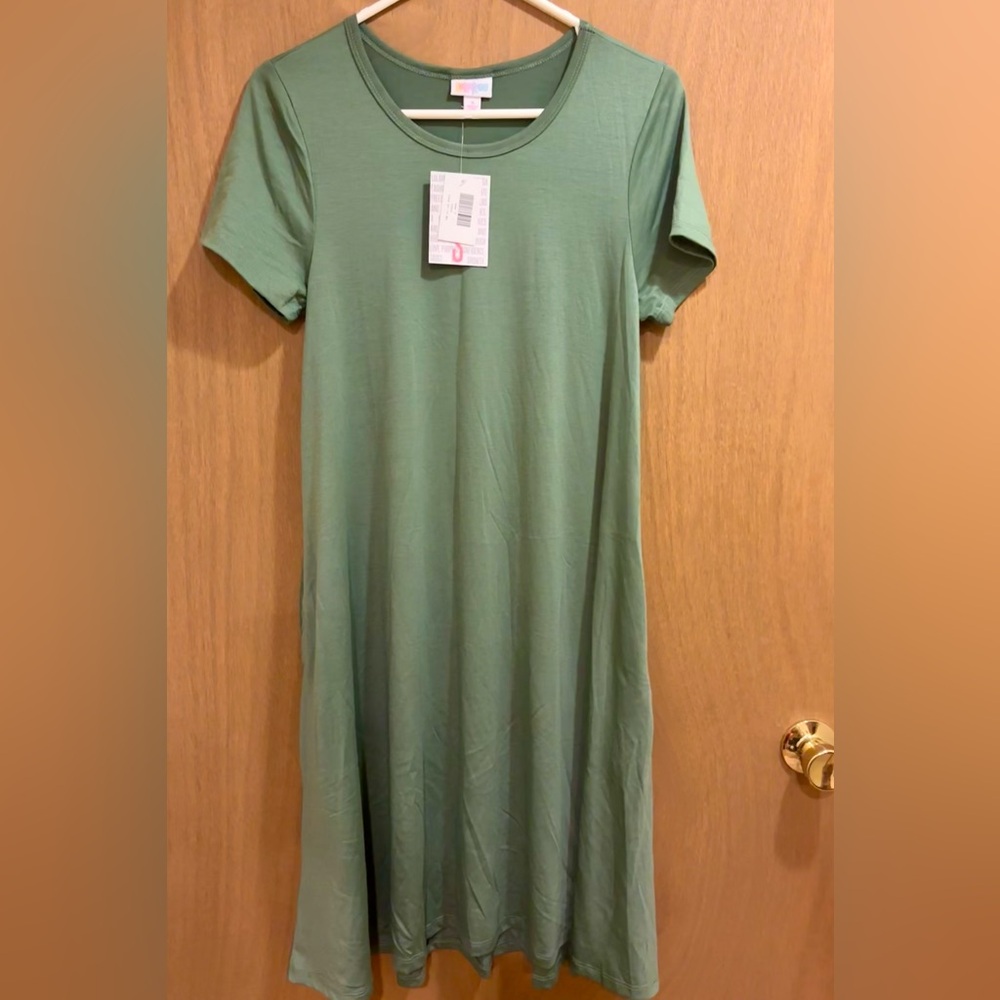 NWT LuLaRoe Jessie Solid Sage Green Swing Dress Pockets Small Oversized